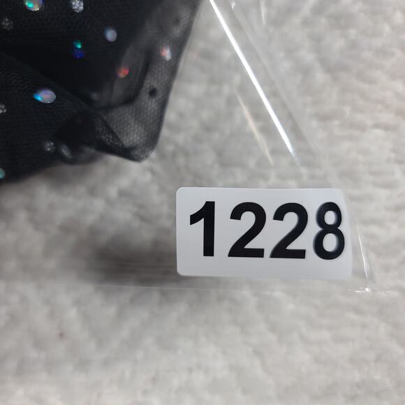 Black Deep V neck sheer rhinestone embellished puffy sleeve top glam size M - Picture 12 of 12